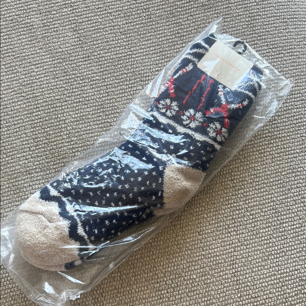 NWT Anthropologie Navy Sherpa Lined Cozy Cabin Fair Isle Socks - Picture 3 of 3